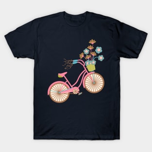 MY BIKE Nostalgic Vintage Retro Bicycle with Flowers in Pastel Pink - UnBlink Studio by Jackie Tahara T-Shirt